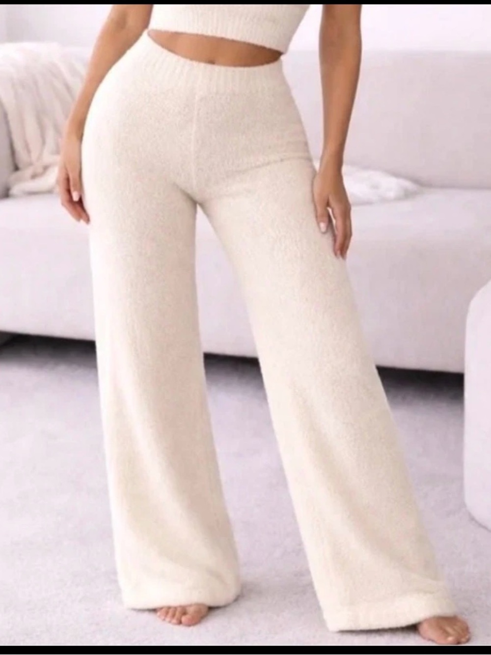 SKIMS Cozy Knit Lounge Wide Leg Pant Cream Pink Warm Beige Tan
